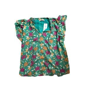 Beacon Apparel‎ Flutter Sleeve Floral Blouse Size Medium